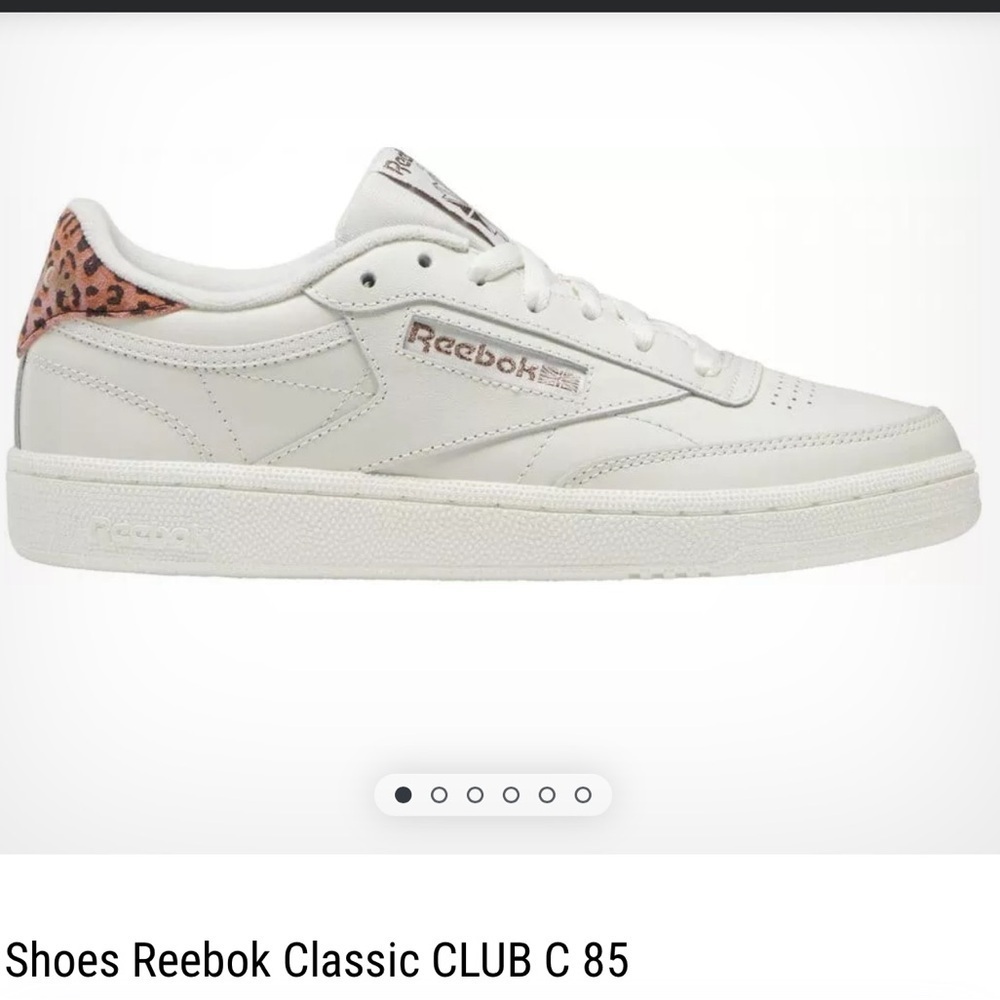 Reebok Club C 85 Off White/Rose gold lettering with Leopard Accent light wear